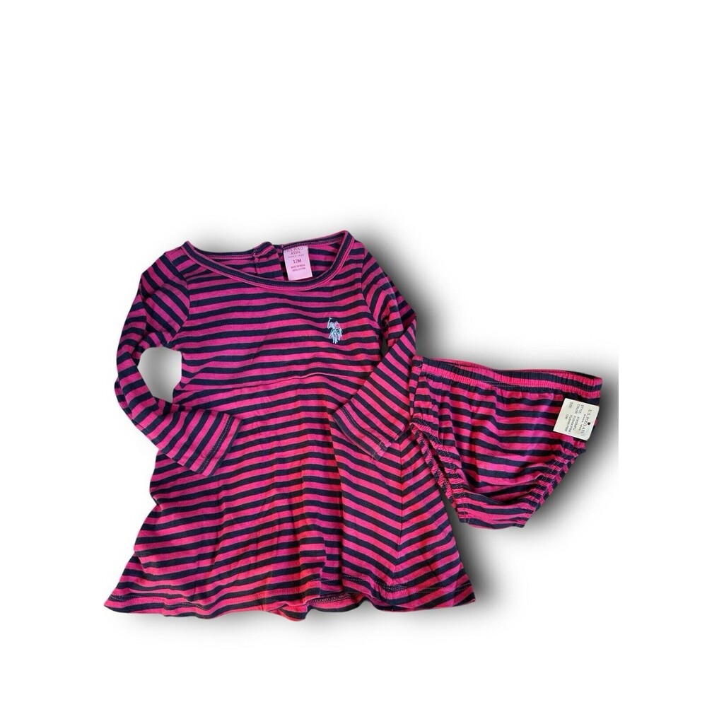 US POLO ASSN. SZ 12 Mo Pink/Navy Blue Striped Dress With Diaper Cover. NWT - Picture 8 of 8